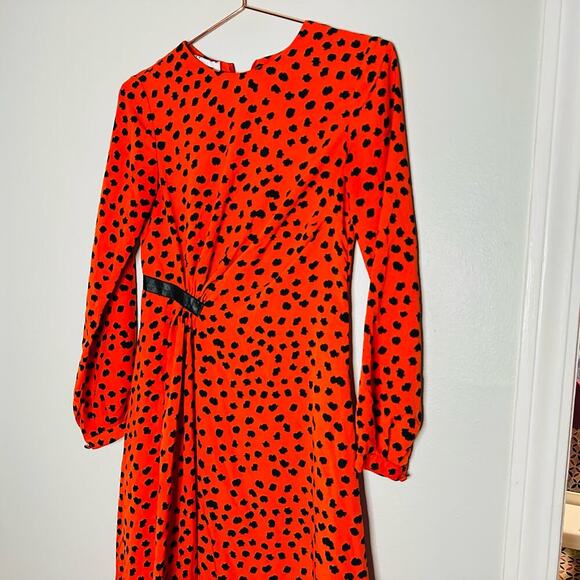 HUNTER BELL Orange Black Animal Print Lawton Polka Dot Ruched Dress Size 0 - Picture 5 of 13